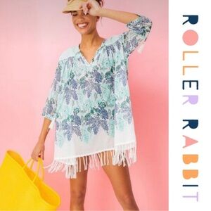 Roller Rabbit Serafina Floral Tunic Cover Up Fringe Lightweight Beach Vacation M